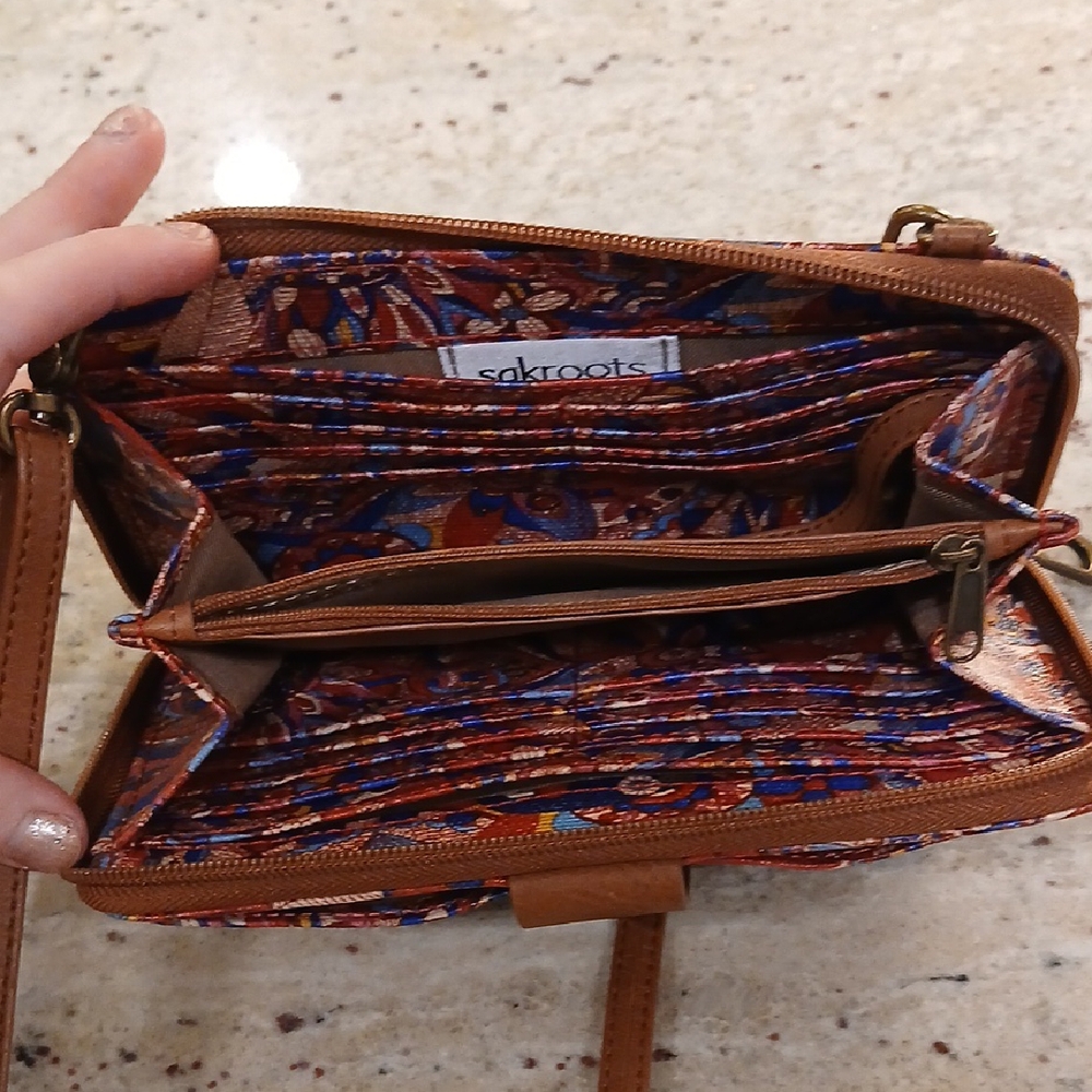 Brand New Sakroots Colorful Patterned Wallet with Brown Accents